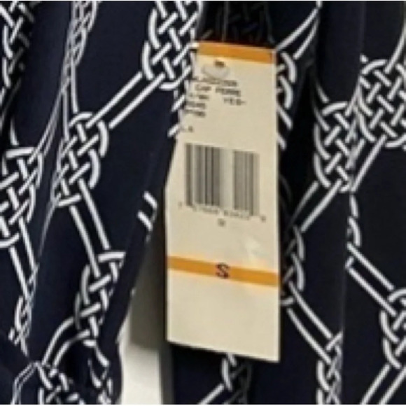 Navy Blue White Chain Link True Wrap Dress Small Timeless Classic Party Career - Picture 12 of 13